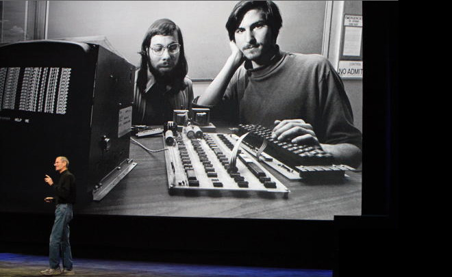 Jobs presents in front of 'Steve and Woz, 1976'