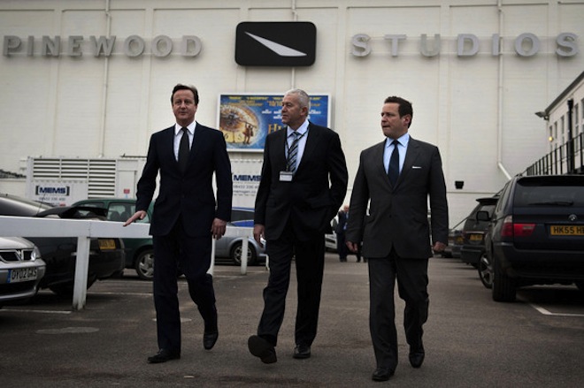 David Cameron visits Pinewood Studios in England
