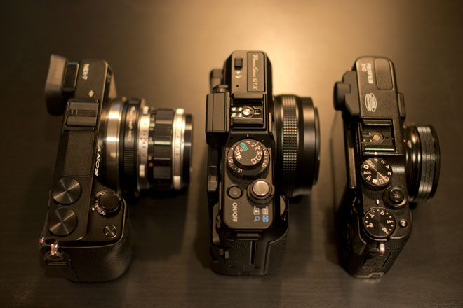 NEX 7, G1 X and Fuji X10 for size