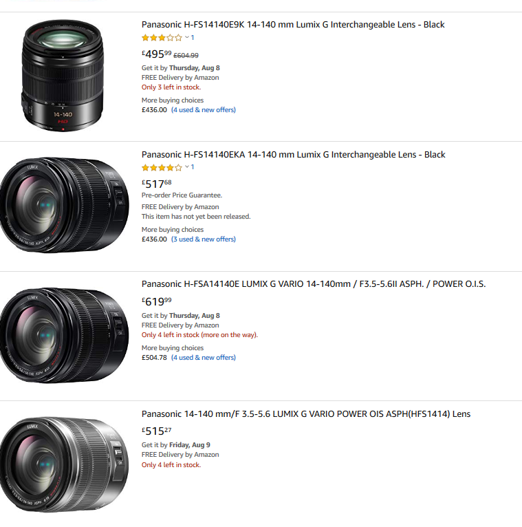 Lumix 14-140 mm variations on Amazon UK - Cameras - EOSHD Forum