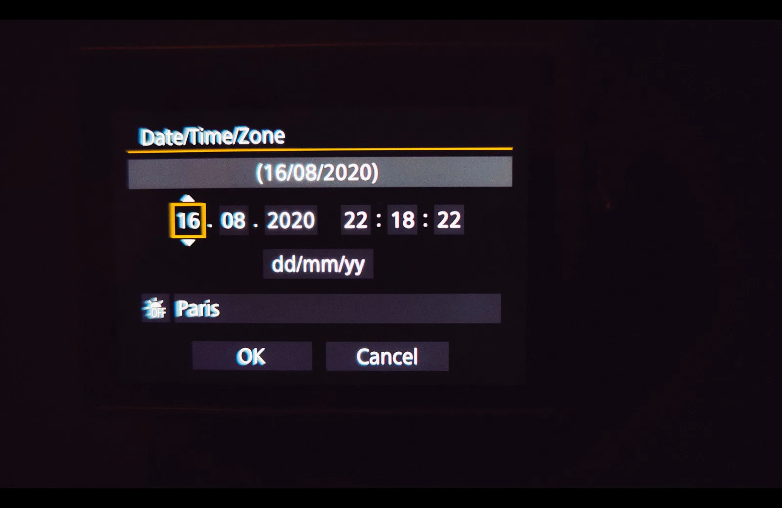 EOS R5 date time menu