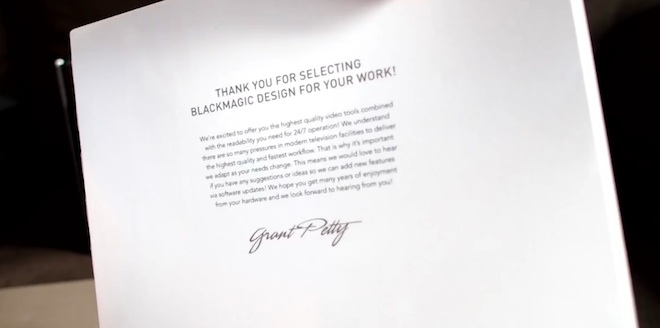 Blackmagic Cinema Camera message from Grant Petty