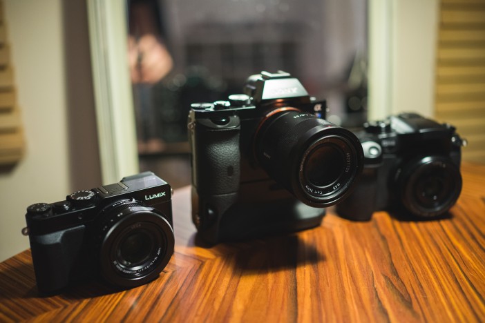 Sony A7S (middle) with Panasonic LX100 (left) and GH4 (right)