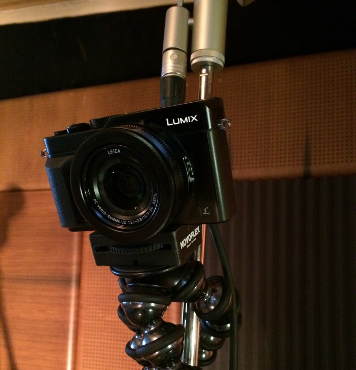 LX100 rigged to mic stand
