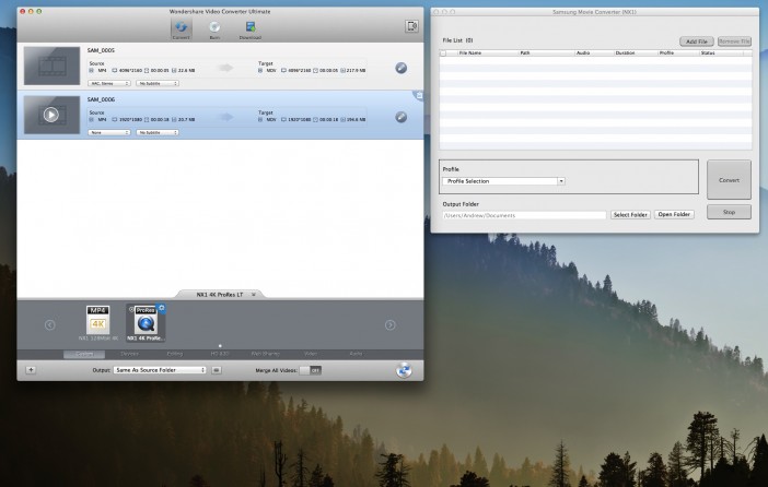 wondershare vs samsung movie converter NX1