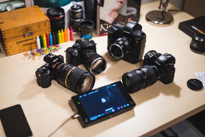 Shogun (centre), left to right A7S, GH4, Canon 1D C and Samsung NX1