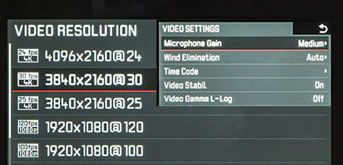 Leica SL video settings