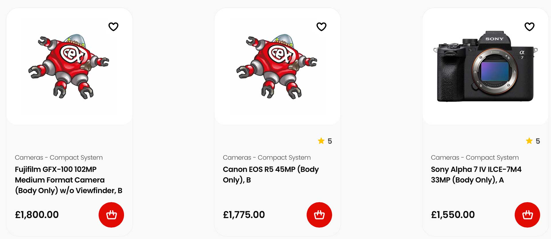 CEX used camera prices